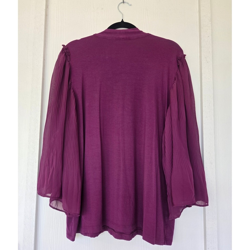 Chicos Purple Pleated Chiffon Bell Sleeve Top Sz 3/XL Feminine Boho Hippie Fairy - Picture 3 of 8